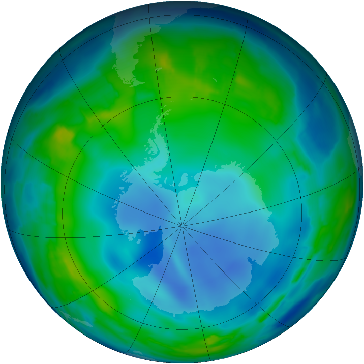 Antarctic ozone map for 05 June 2013